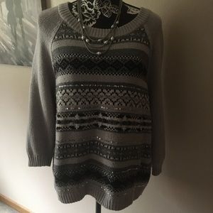 XL OLD NAVY SPARKLE GRAY BLACK & WHITE STRIPED SWEATER